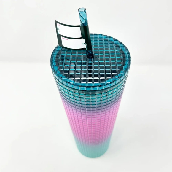 Starbucks 2024 Tri-Color Gradient  Ombre Grid Cold Cup Tumbler NWT 24 oz - Picture 3 of 4